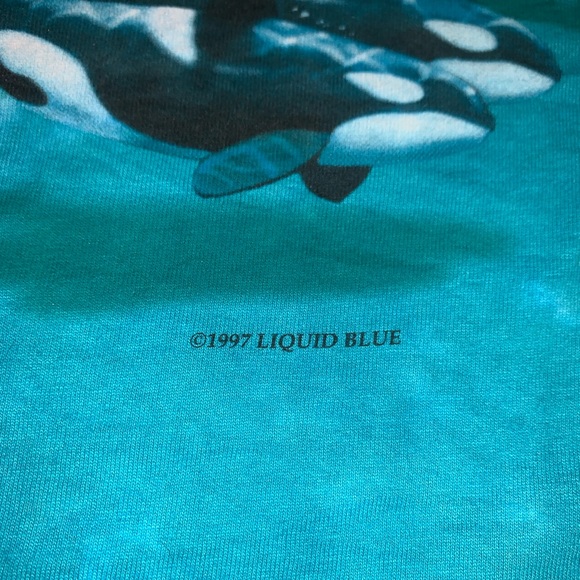 Vintage 1997 Liquid Blue Orca Killer Whale Tie Dye Single Stitch Shirt - Picture 3 of 6